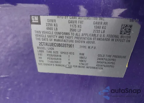 2011 GMC Terrain Slt-1 из США, поврежденный, VIN 2CTALUEC9B6207961